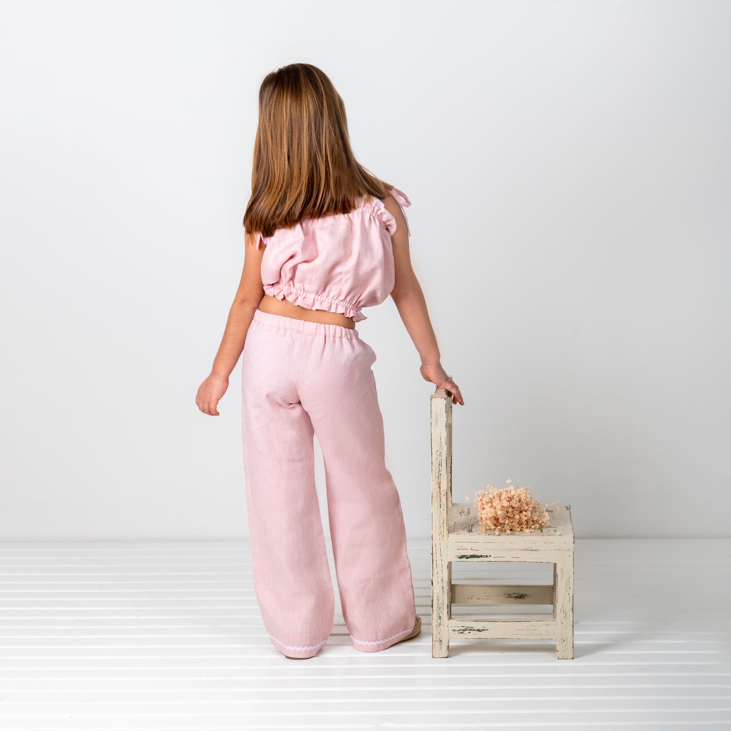 Pembe Su Taşı İşlemeli Büzgülü Crop