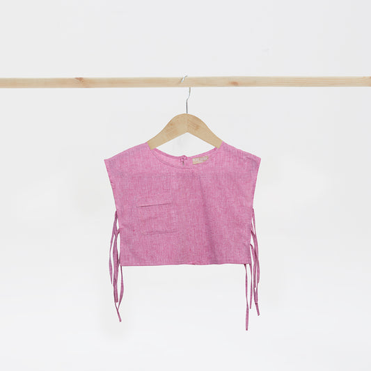 Yandan Bağlama Detaylı Crop Koyu Pembe