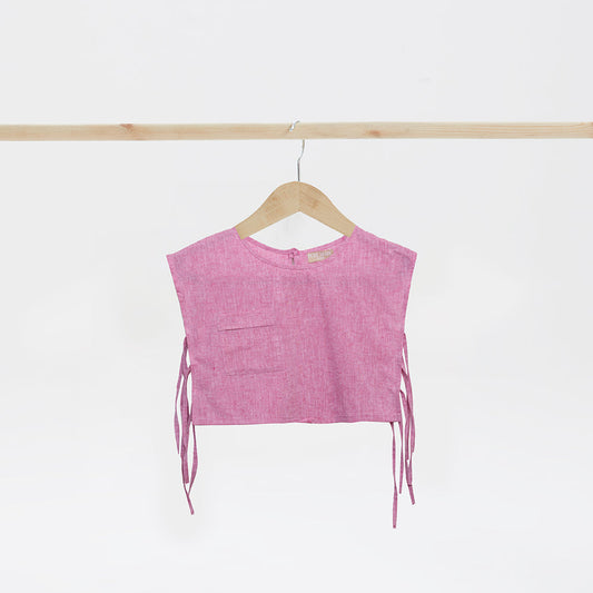 Yandan Bağlama Detaylı Crop Açık Pembe