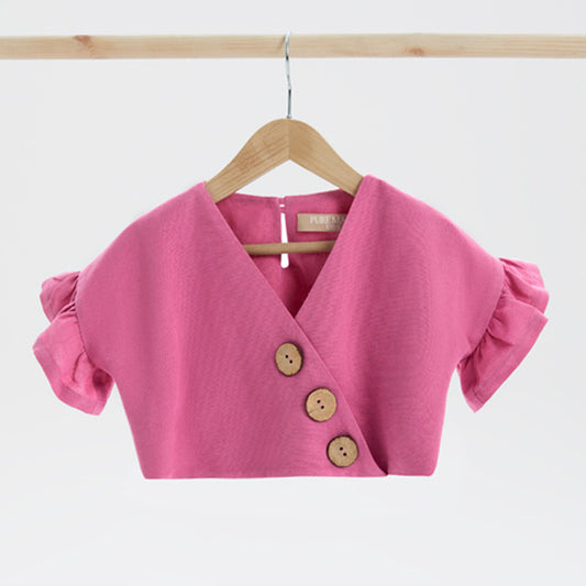 Crop Düğmeli Pembe
