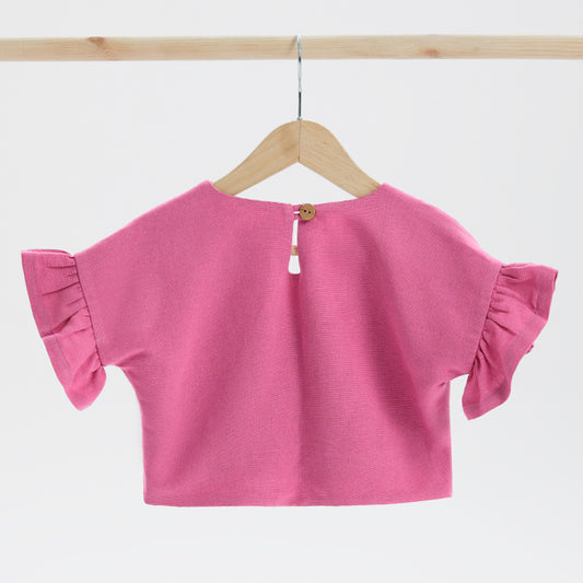 Crop Düğmeli Pembe