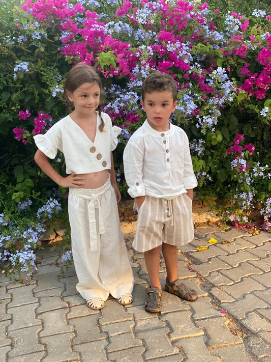 Crop Düğmeli Beyaz