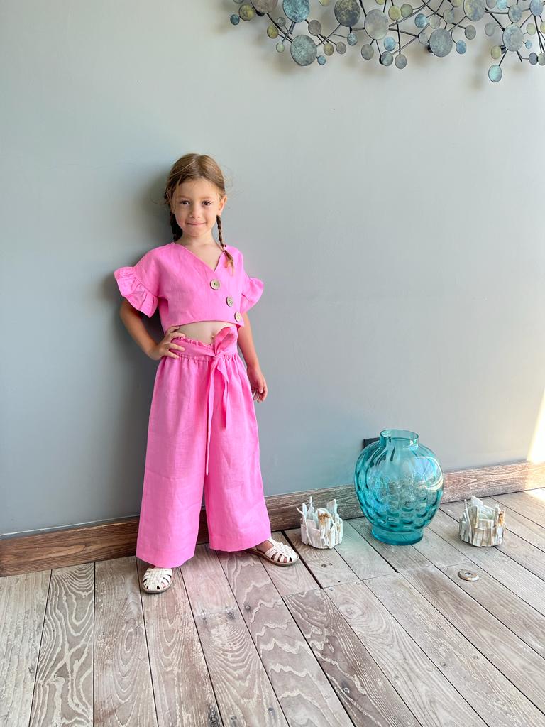 Crop Düğmeli Pembe