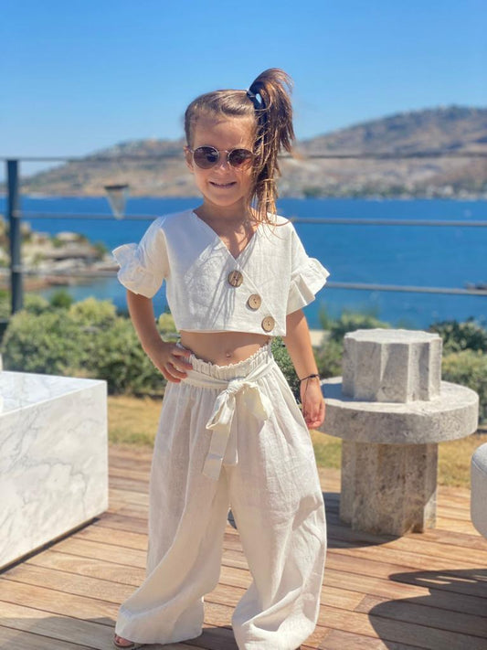 Crop Düğmeli Beyaz